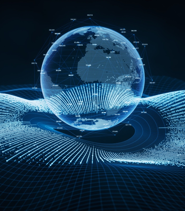 Coding digital planet with big data concept, 3d rendering. Computer digital drawing.
